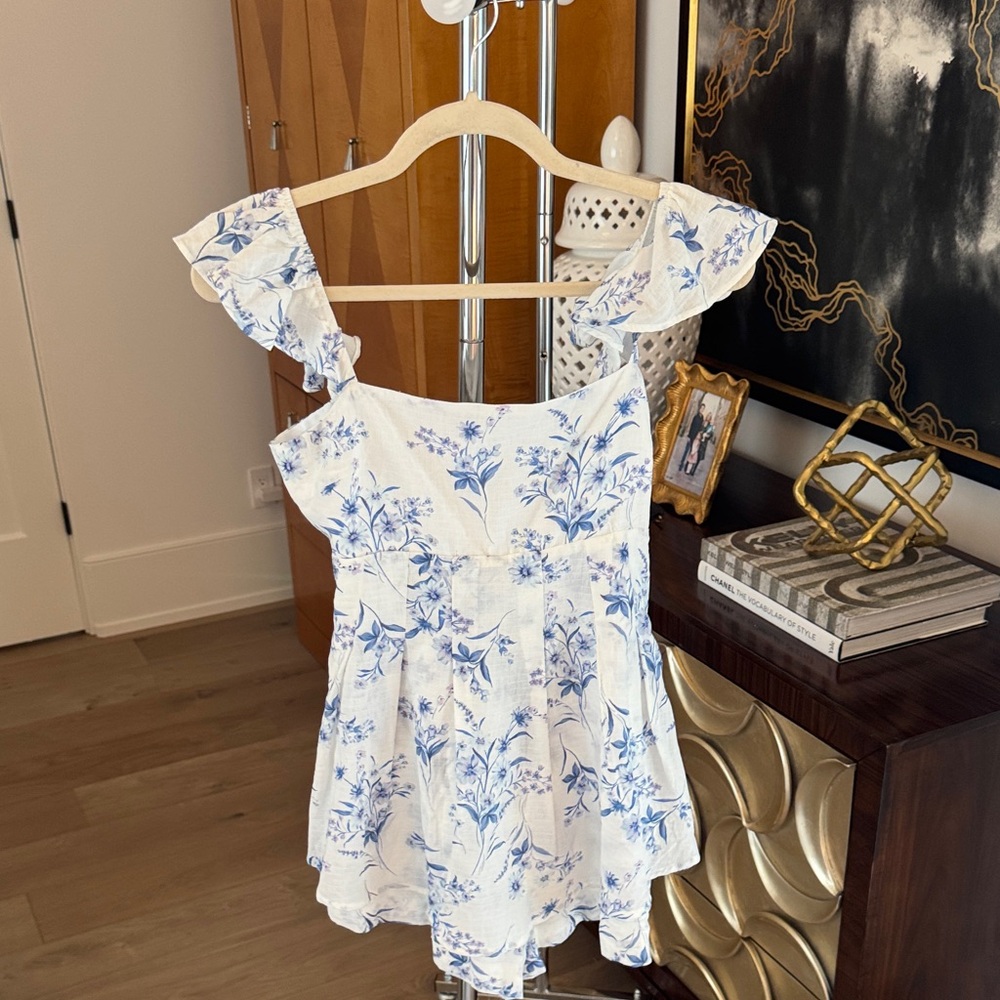 Floral Blue and White Women's Romper